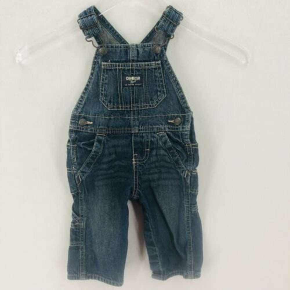Oshkosh B'Gosh Vestbak Blue Denim Overalls 9 Month Baby Snaps Medium Wash Cotton